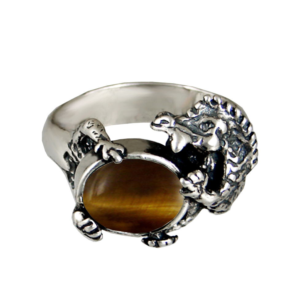 Sterling Silver Dragon Ring With Tiger Eye Size 14